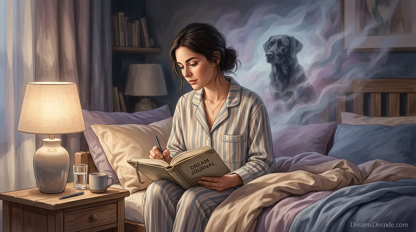 writing down a black dog dream for personal reflection