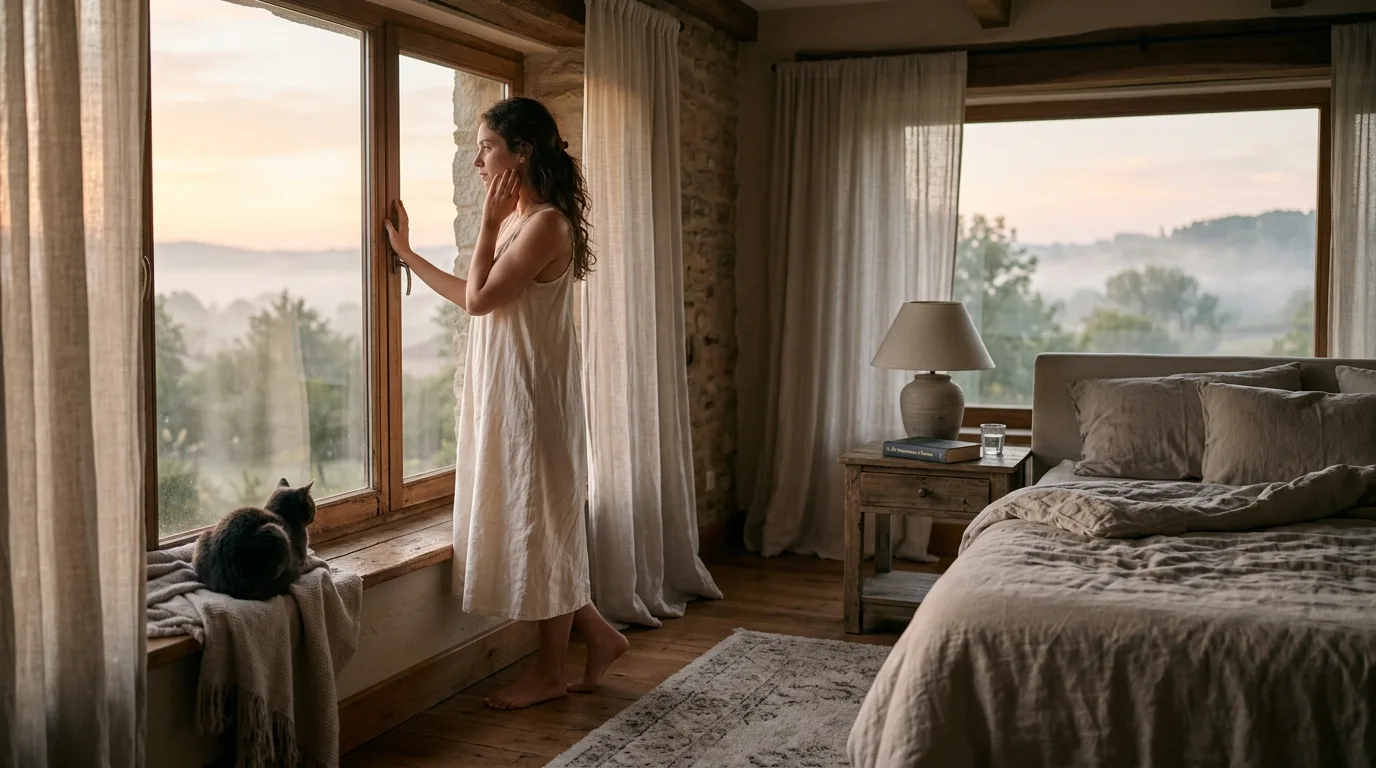 woman reflecting after cat dream meaning spiritual awakening